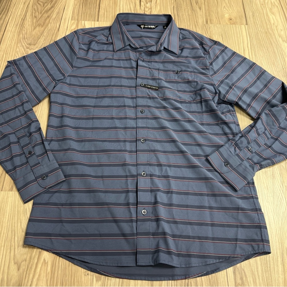 Travis Mathew NIGHT & DAY L/S Blue Striped Button Down Shirt Mens Large $90 NWOT